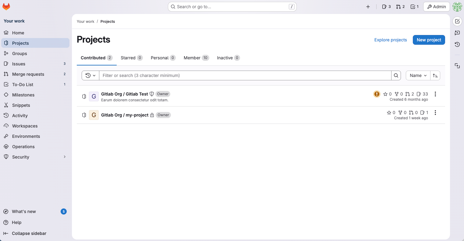 Projects page with the new UI.